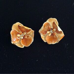 Vintage Floral Petal Clip-On Earrings Orange - Women Jewelry